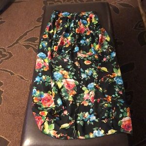 Black Flower Stooshy High-Low Skirt